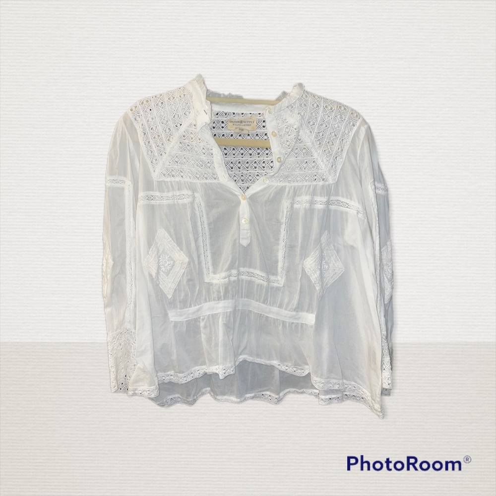 White Lace Boho Blouse - Medium